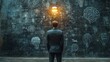 ©  Dreamy Shots - Man facing illuminated chalkboard with light bulb drawing, creative ideas, innovation concept, brainstorming, problem-solving, inspiring thoughts, business planning, intelligent design