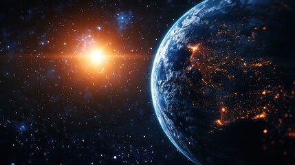 Wall Mural - Earth from Space with Sun and Stars