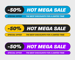 Wall Mural - illustration of bright banner for mega hot sale, 50% discount, special offer, limited time, vector r