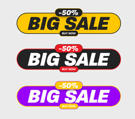 Wall Mural - set of vector bright banner for big sale, 50% discount, buy now, illustration of geometric rounded p