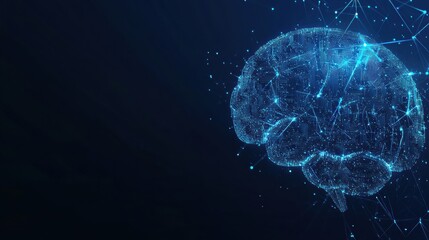 Fototapete - A digital AI chip merges with an abstract brain design, showcasing the concept of artificial intelligence set against a dark blue background. Generative AI