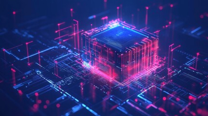 Leinwandbilder - A digital AI chip integrates into an abstract technology brain design, showcasing the advancement and complexity of artificial intelligence. Generative AI