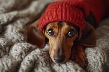 Sticker - Dog in Red Hat on Blanket