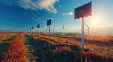 Wall Mural - wind farm or wind park, with high wind turbines for generation electricity.