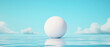 © JK_kyoto - serene white sphere floats on calm water under bright blue sky with fluffy clouds. tranquil scene evokes sense of peace and simplicity