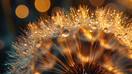 Wall Mural - Abstract macro image of dandelion seeds with water drops