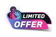 © Lelia Ledencova - Limited offer icon with time countdown. Promo label with alarm clock vector illustration on isolated background. Sale promotion sign business concept.