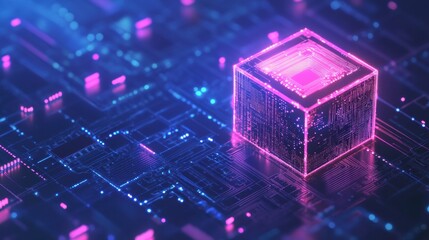 Leinwandbilder - Digital AI chip is integrated into an abstract technology brain design against a dark blue background, emphasizing artificial intelligence. Generative AI