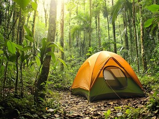 camping tent in the nature adventure in the forest