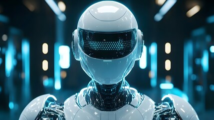 3D futuristic robot with metallic textures and glowin
