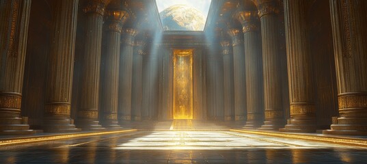 Wall Mural - Greek temple palace interior with column. Landmark ancient religion building architecture. Generative AI technology.	
