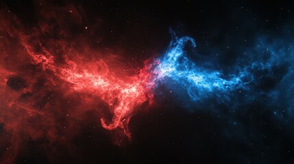 Wall Mural - abstract depiction of nebula smoke fire in red and blue light isolated on a black background, embody