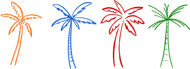 Wall Mural - Palm Tree Crayon Chalk Drawing Vector Set