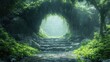 © Astri - A serene, lush pathway leading through a green archway, illuminated by soft light.