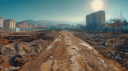 Poster - Landscape of a construction site with empty space in the middle.
