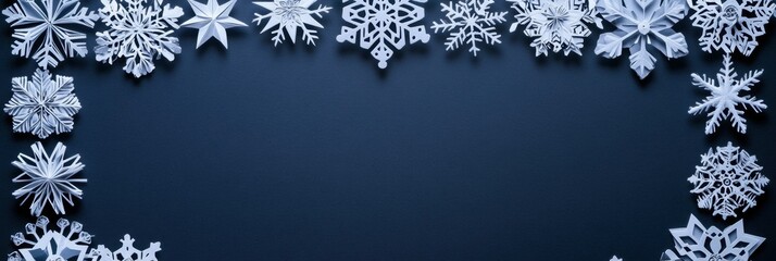 Aufkleber - Beautifully crafted paper snowflakes border a dark surface, providing ample opportunity for adding personal text or messages. Generative AI