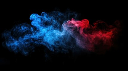 Wall Mural - abstract depiction of nebula smoke fire in red and blue light isolated on a black background, embody
