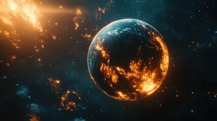 Wall Mural - burning planet. high quality digital space art