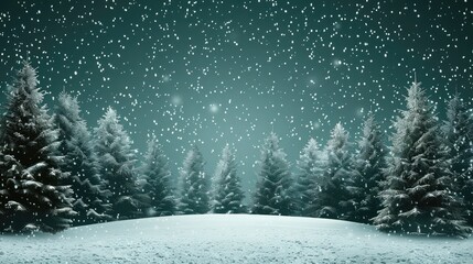 Aufkleber - Christmas snow and trees, with a deep green background.