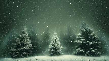 Aufkleber - Christmas snow and trees, with a deep green background.