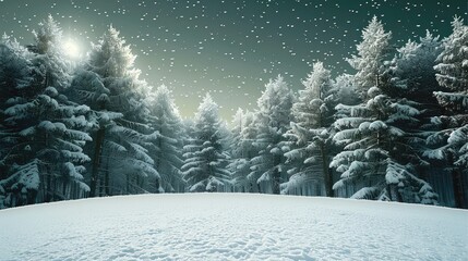 Aufkleber - Christmas snow and trees, with a deep green background.