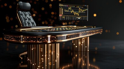 Aufkleber - Isolated trading desk, casino theme, gold, black, luxury, finance, banking, black background.