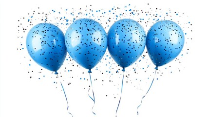 blue balloons with confetti on white background