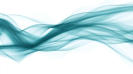 Poster - Abstract teal waves flow gracefully on a white background, creating a sense of motion, AI