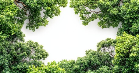 Lush green foliage creating a vibrant frame around a crisp white background; ideal for design projects, websites, or presentations.