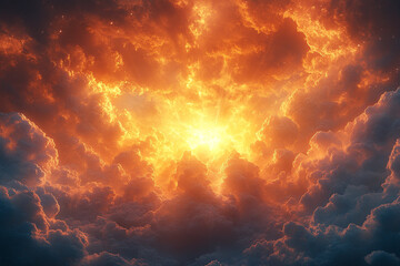 Wall Mural - Fiery Celestial Clouds Illuminate Bright Heavenly Light