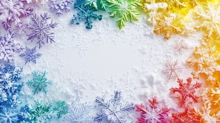 Leinwandbilder - Colorful snowflakes in various shades surround a blank center, offering a decorative frame perfect for adding custom text or messages. Generative AI