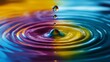© musa - Vibrant water droplet impacting colored liquid, creating concentric ripples.