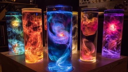 Wall Mural - Colorful swirling liquids in glass cylinders.