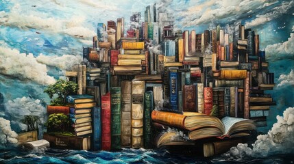 Wall Mural - world of books concept . mixed media