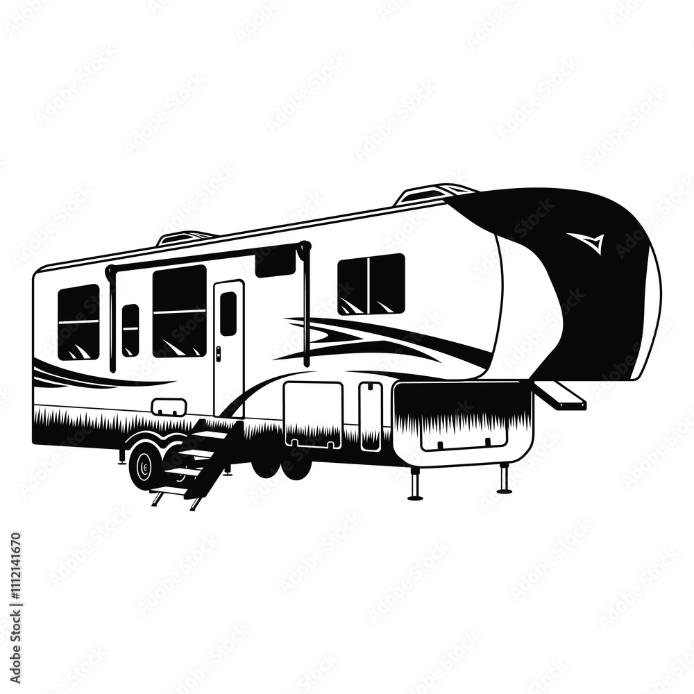Drawn Rv 5th Wheel Camper, Fifth Wheel RV Camper, Camping, Hand Drawn Vector ...