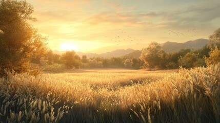 Poster - sunrise over the field