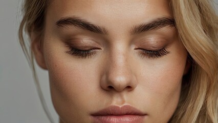 Wall Mural - close up portrait of a woman squinting_eyes_closed