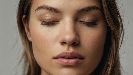 Wall Mural - close up portrait of a woman squinting_eyes_closed