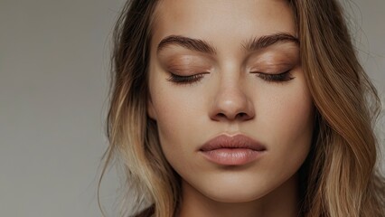 Wall Mural - close up portrait of a woman squinting_eyes_closed