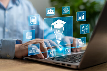 ai artificial intelligence learning and skill development concept, businessman use technology to lea