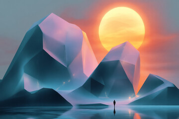 Aufkleber - a man standing in the middle of a lake