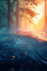Aufkleber - a raindrop in the forest with a sun shining through the trees