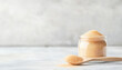 © praewpailyn - Close up of monk fruit sweetener in glass jar with wooden spoon. This natural sweetener offers healthy alternative to sugar, perfect for various recipes