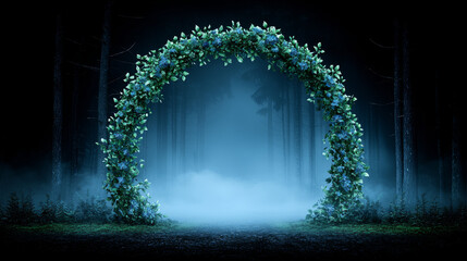 Wall Mural - mystical forest arch adorned with ethereal flowers creates serene atmosphere, inviting exploration into enchanting woods