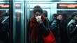 © Vasiliy - Woman with tissue in subway train wearing red scarf. Public health awareness