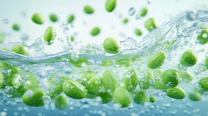 Wall Mural - Fresh Peas Splashing in Clear Water