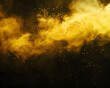 © DeepView - A swirling cloud of golden powder against a dark background, creating a dynamic visual effect.
