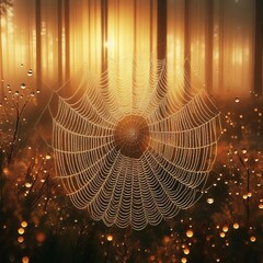 Wall Mural - Spider Web with Morning Dew A spider web glistens with tiny dew