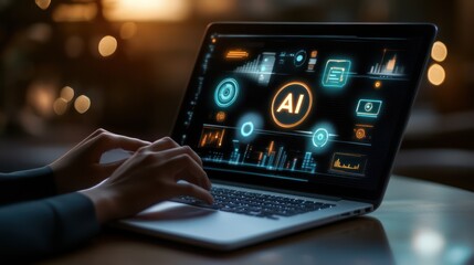 An AI icon on the screen of an open laptop