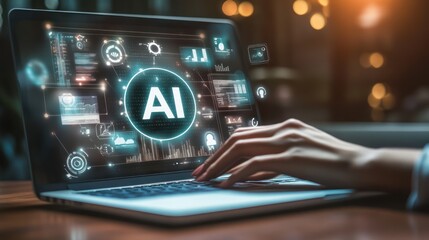 An AI icon on the screen of an open laptop